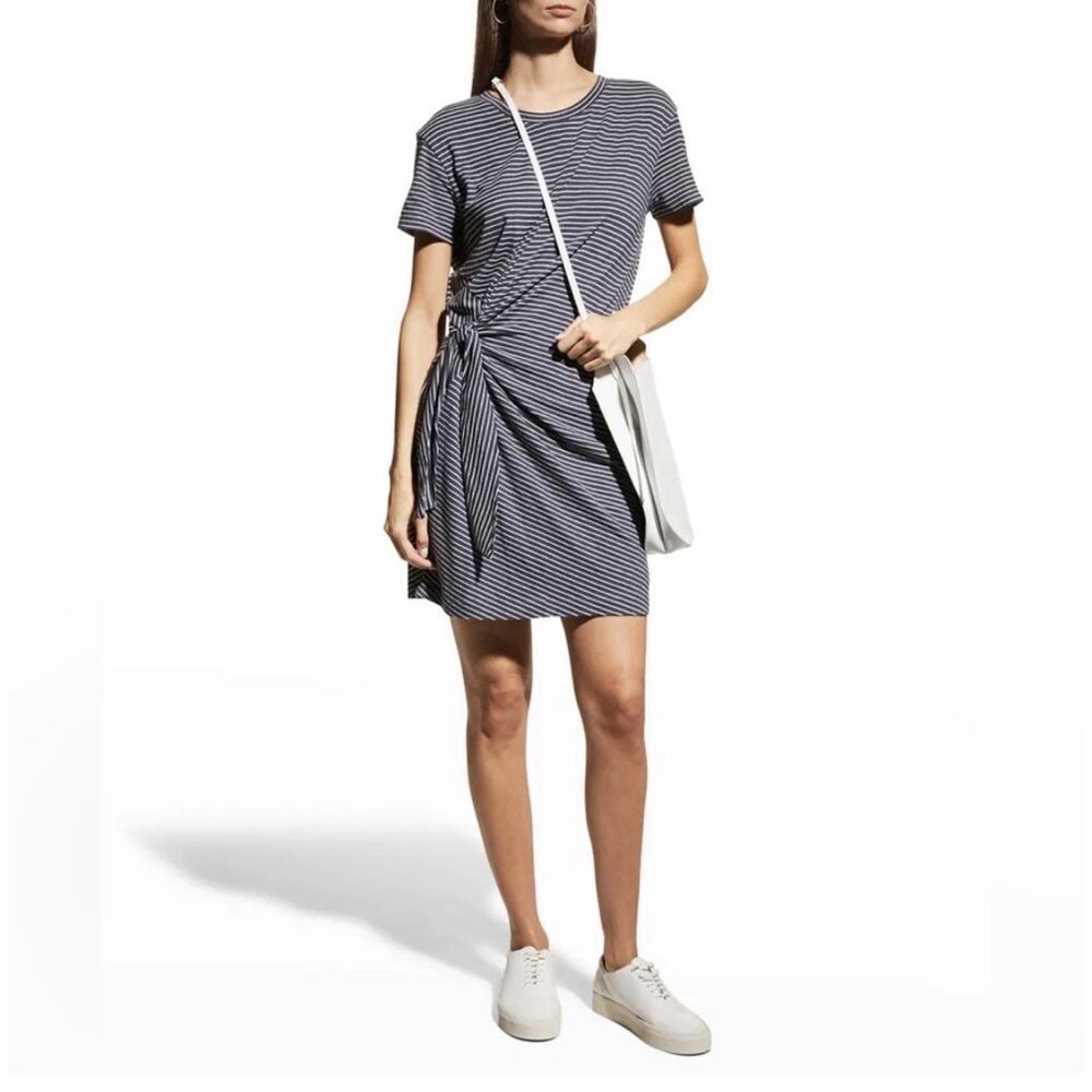 Vince Blue White Stripe Side Tie Mini Dress Sz M